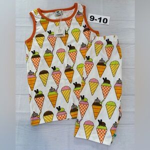 Smafolk Kids Pajama Set with Ice Cream Print - Orange and White
